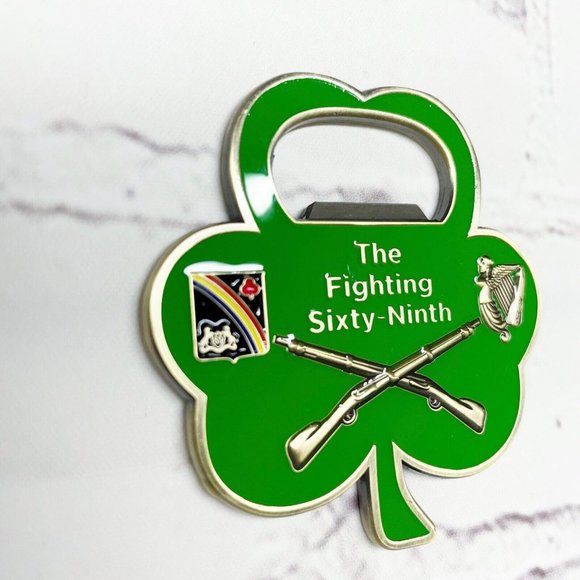 Fighting 69th New York Infantry Clover Bottle Opener 2.5” Challenge Coin Diecast - Picture 3 of 8